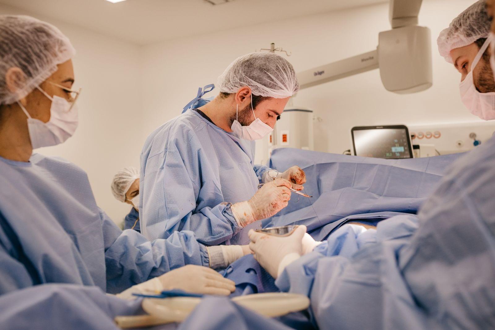 Operating team working together in an operating room